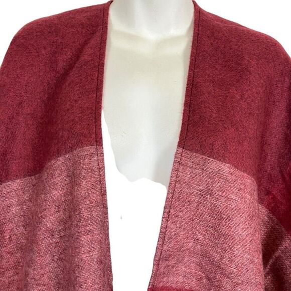 Woolrich Womens Red Fringe Poncho Cape Wide Stripe Open Jacket Cardigan O/S - Picture 7 of 16